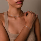 Eternity Pearl Necklace & Bracelet Set in Silver