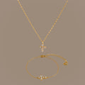 Diamond Cross Necklace & Bracelet Set in 18K Gold