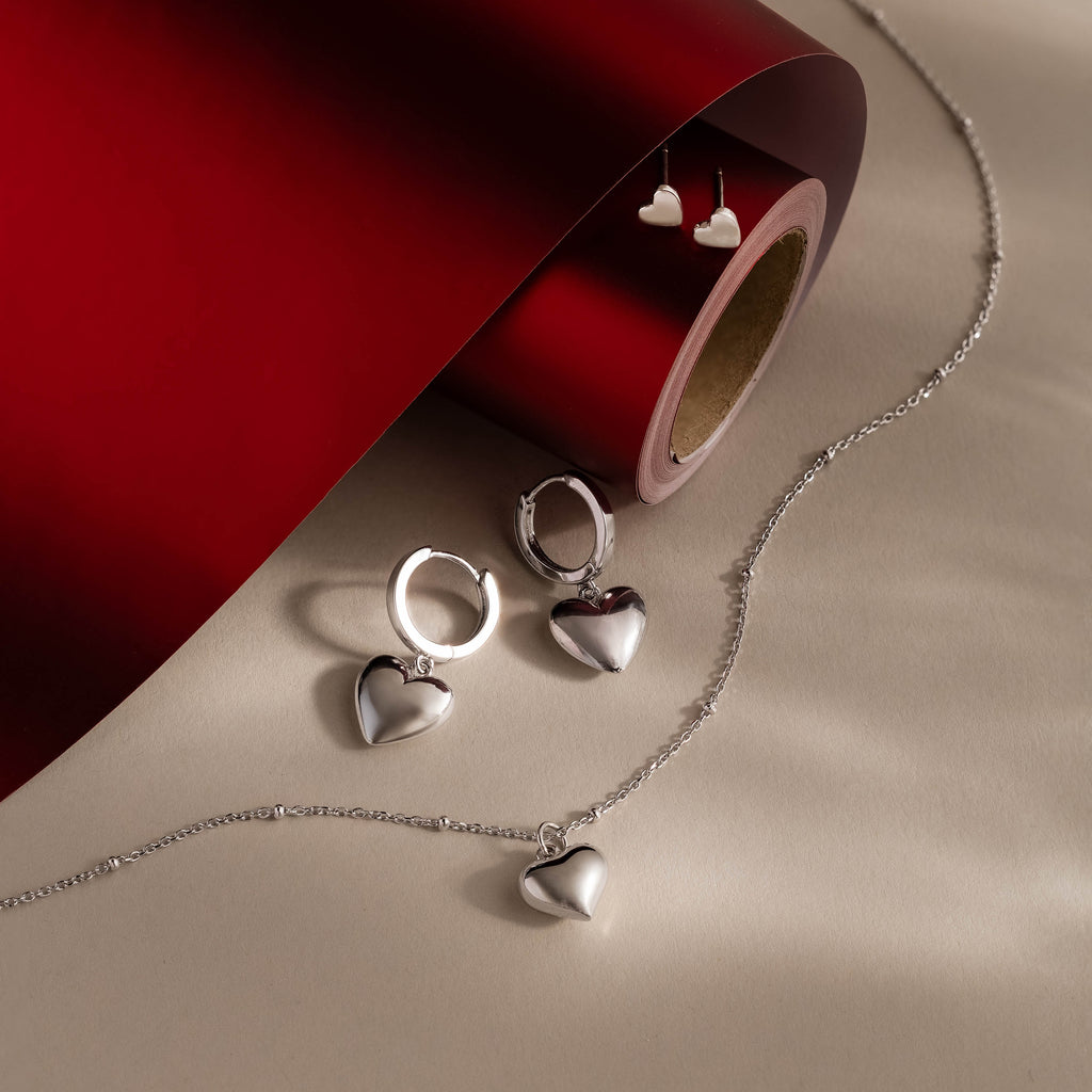 Puff Heart Jewelry Set in Silver