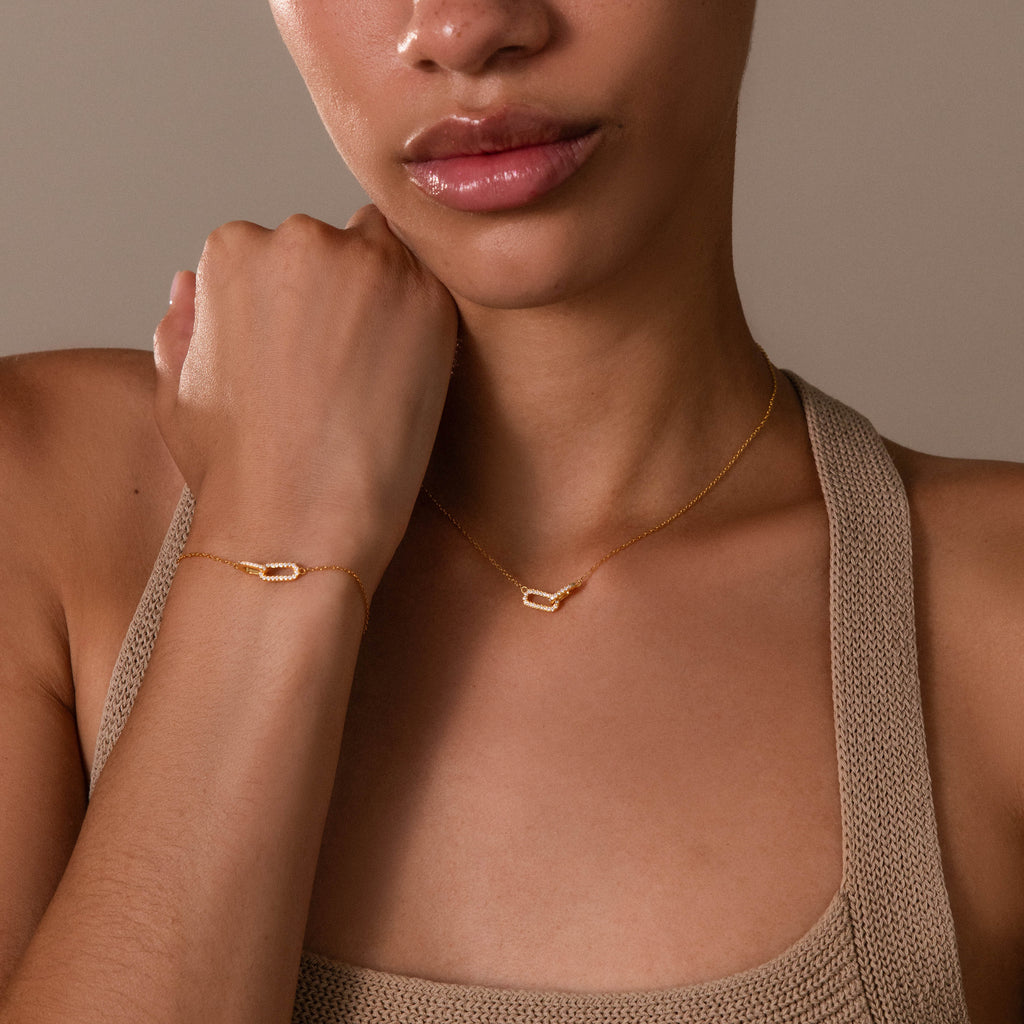Pave Linked Necklace & Bracelet Set in 18K Gold