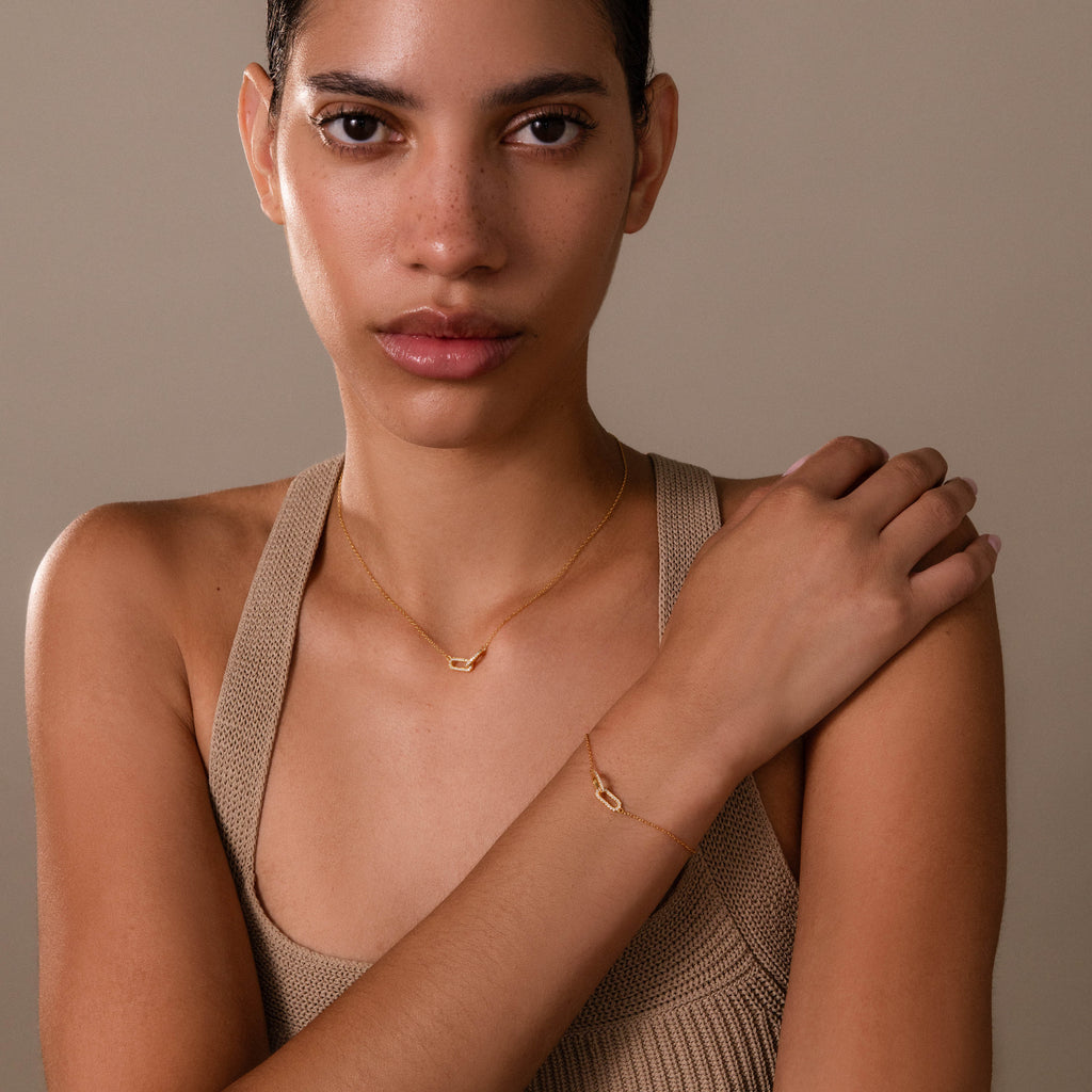 Pave Linked Necklace & Bracelet Set in 18K Gold