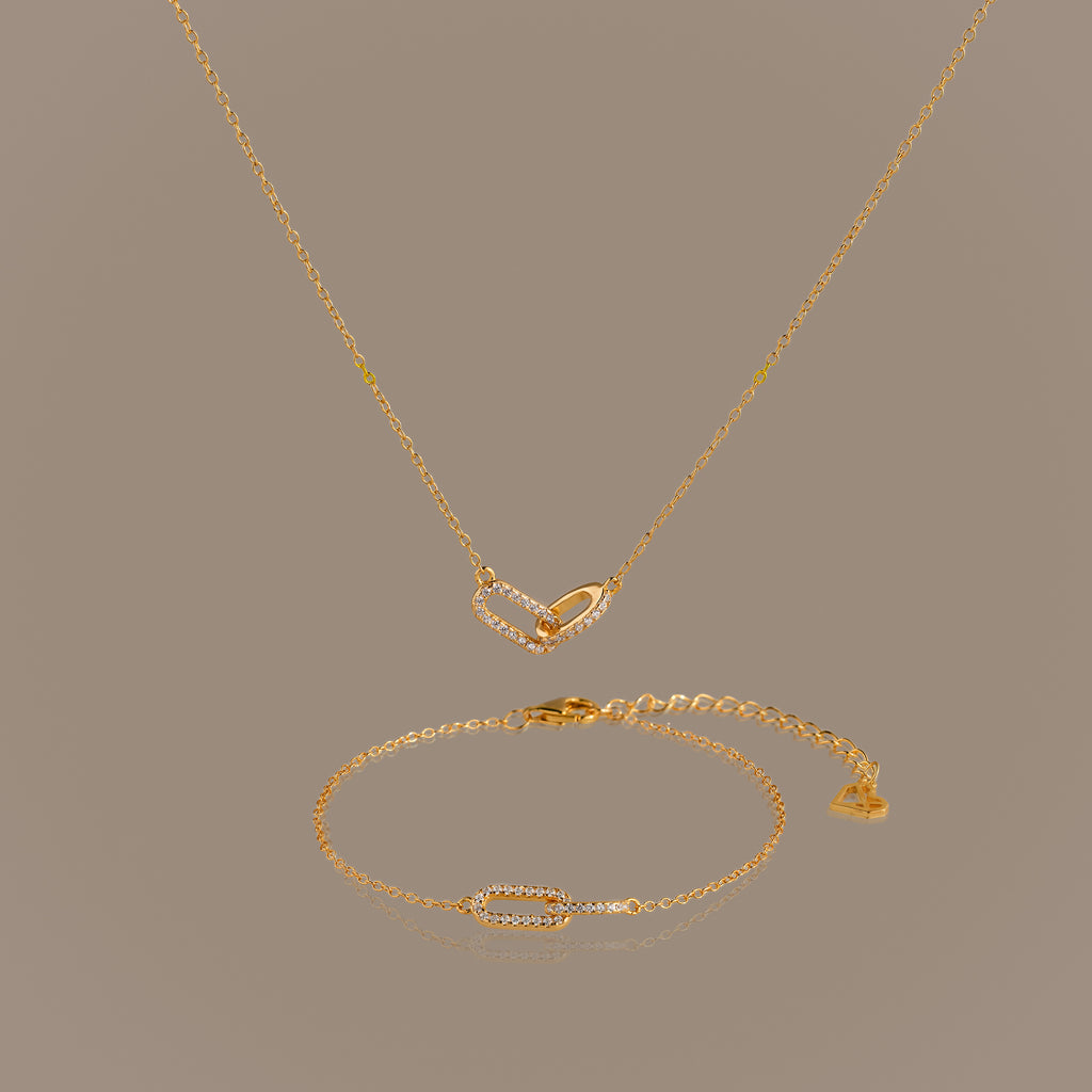 Pave Linked Necklace & Bracelet Set in 18K Gold