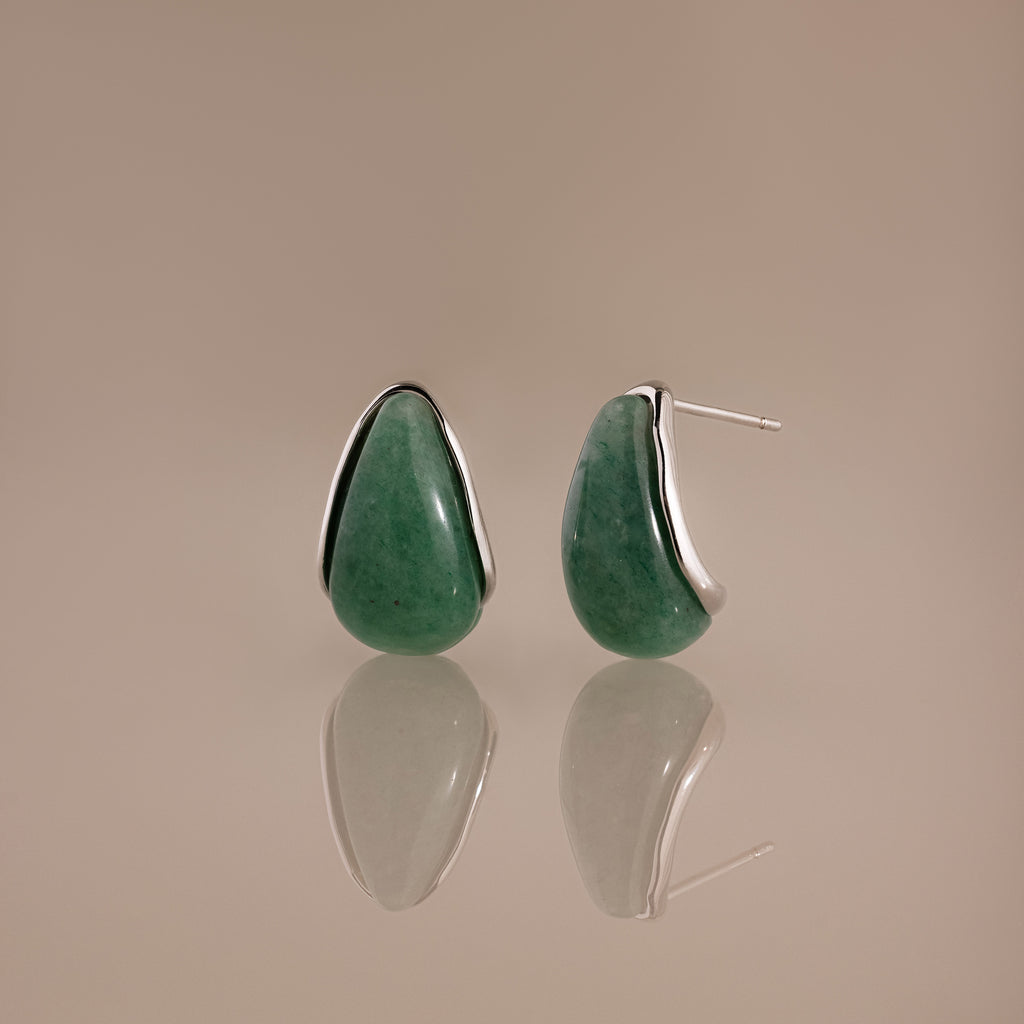 Teardrop Jade Studs in Silver