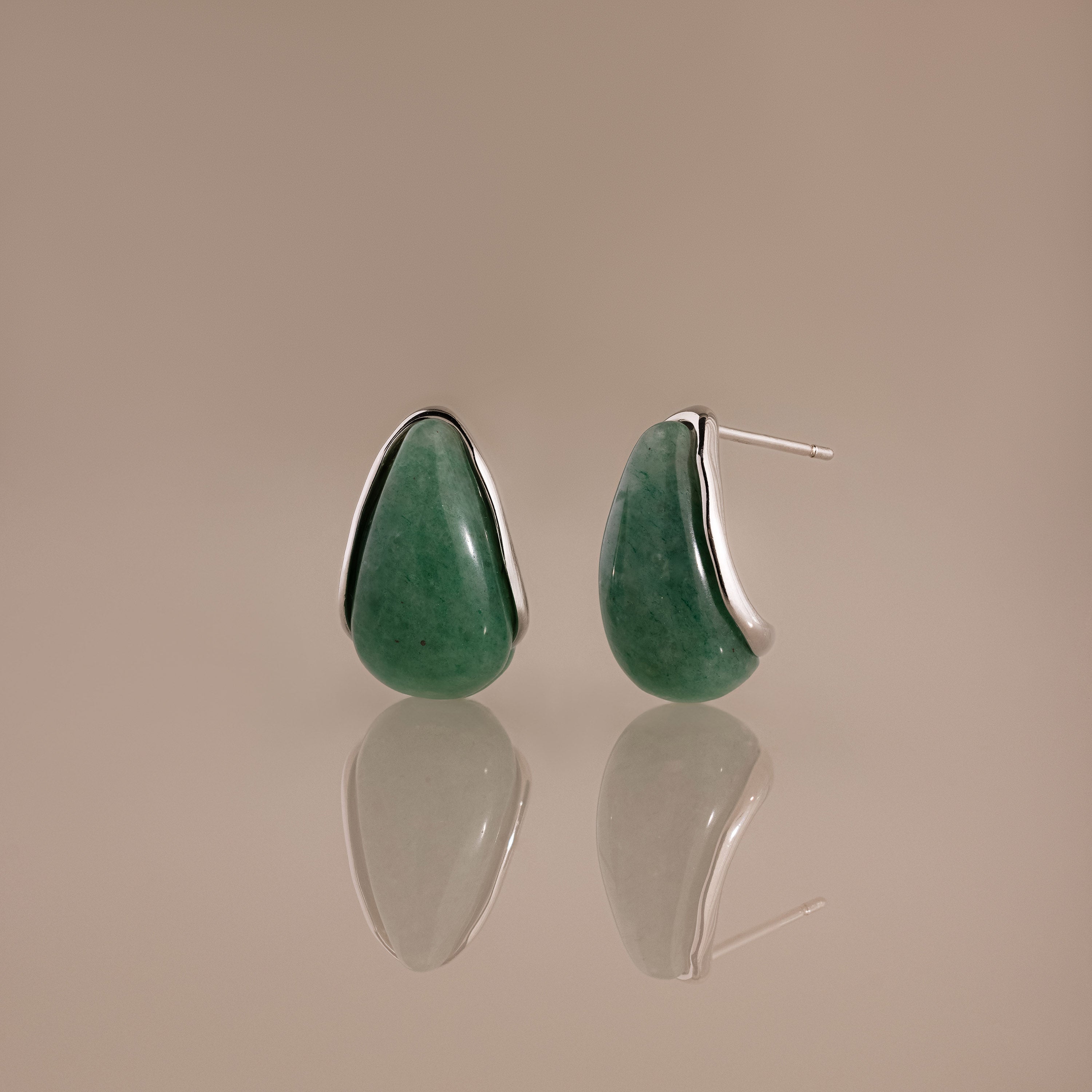 Teardrop Jade Studs in Silver