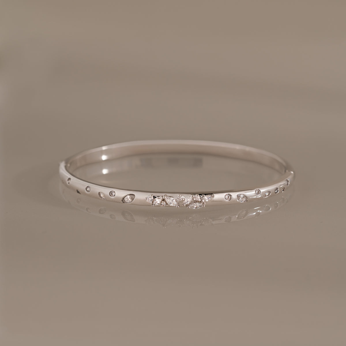 Mixed Diamond Sprinkle Bangle in Silver