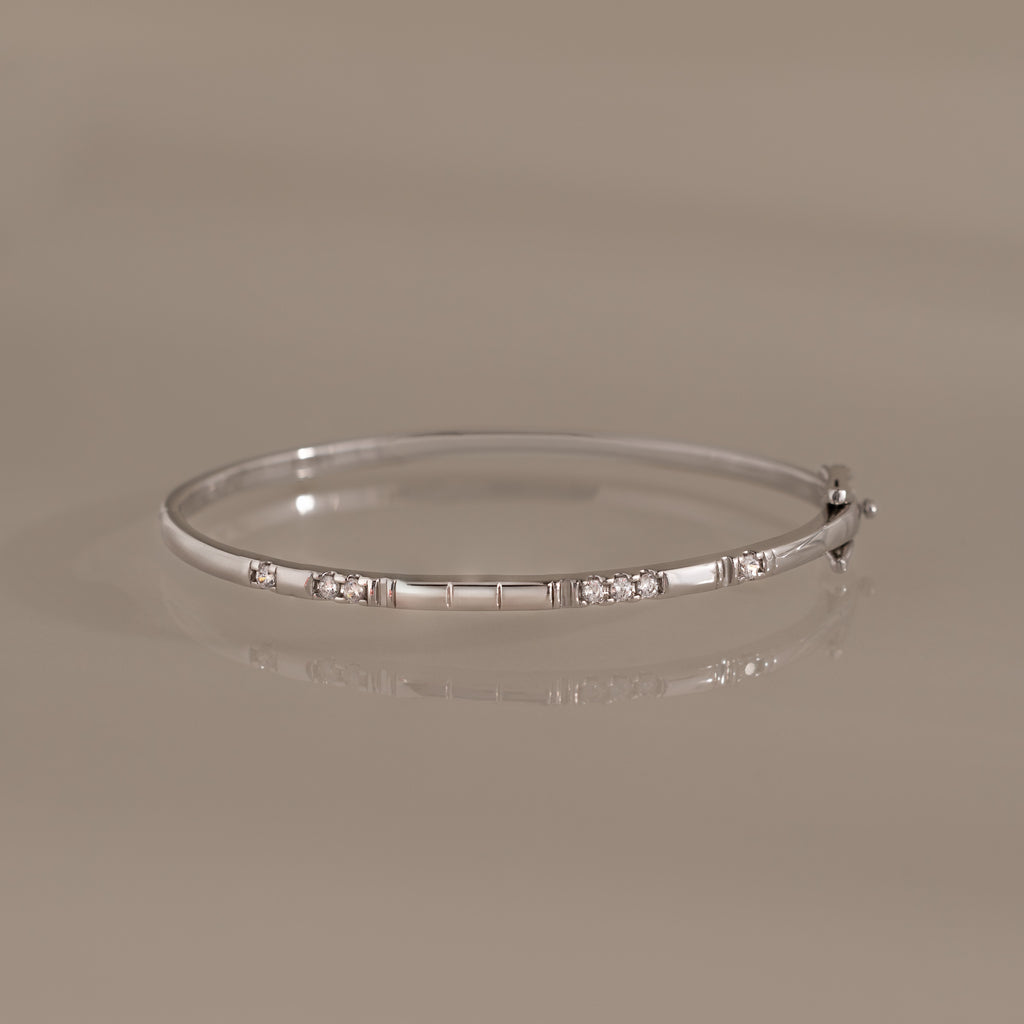 Love Morse Code Diamond Bangle in Silver