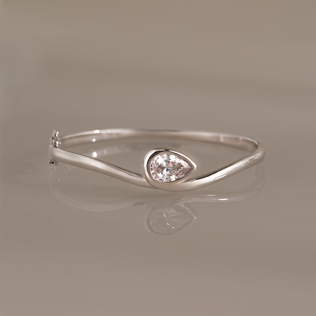 Sculpted Diamond Pear Bangle in Silver