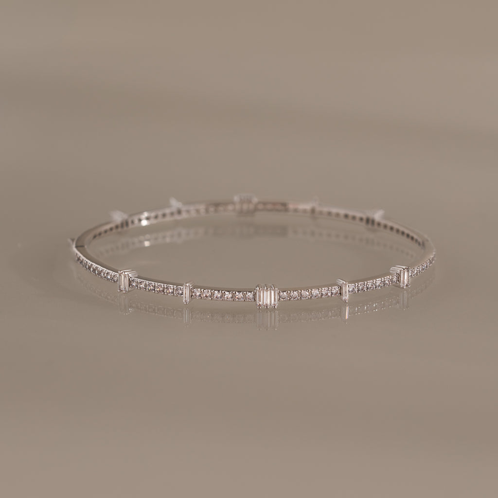 Diamond Baguette Tennis Bangle in Silver