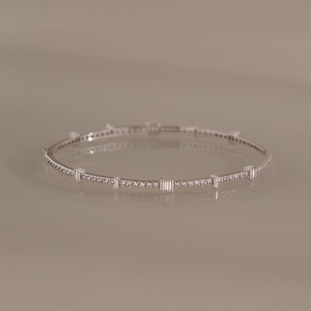 Diamond Baguette Tennis Bangle in Silver