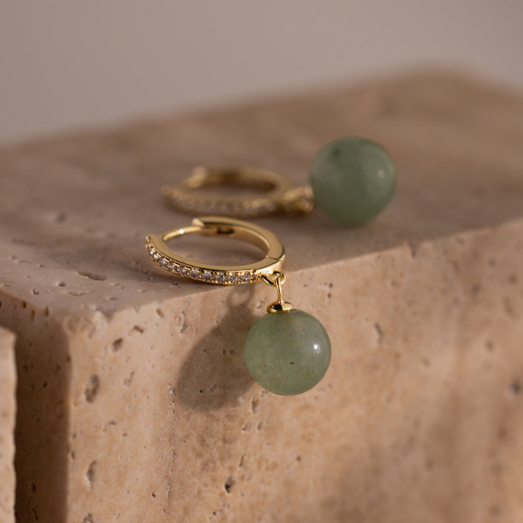 Aventurine Pave Drop Huggies in 18K Gold