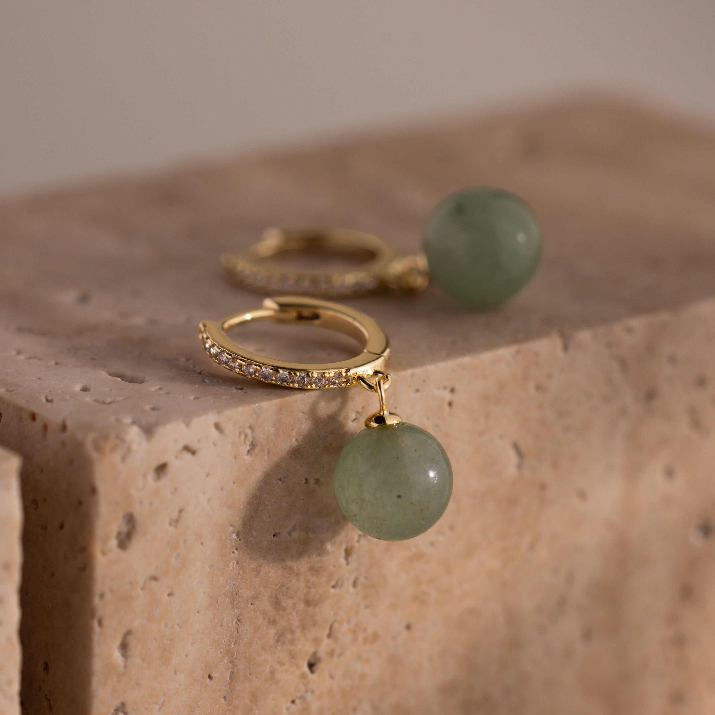 Aventurine Pave Drop Huggies in 18K Gold