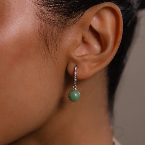 Aventurine Pave Drop Huggies in Silver