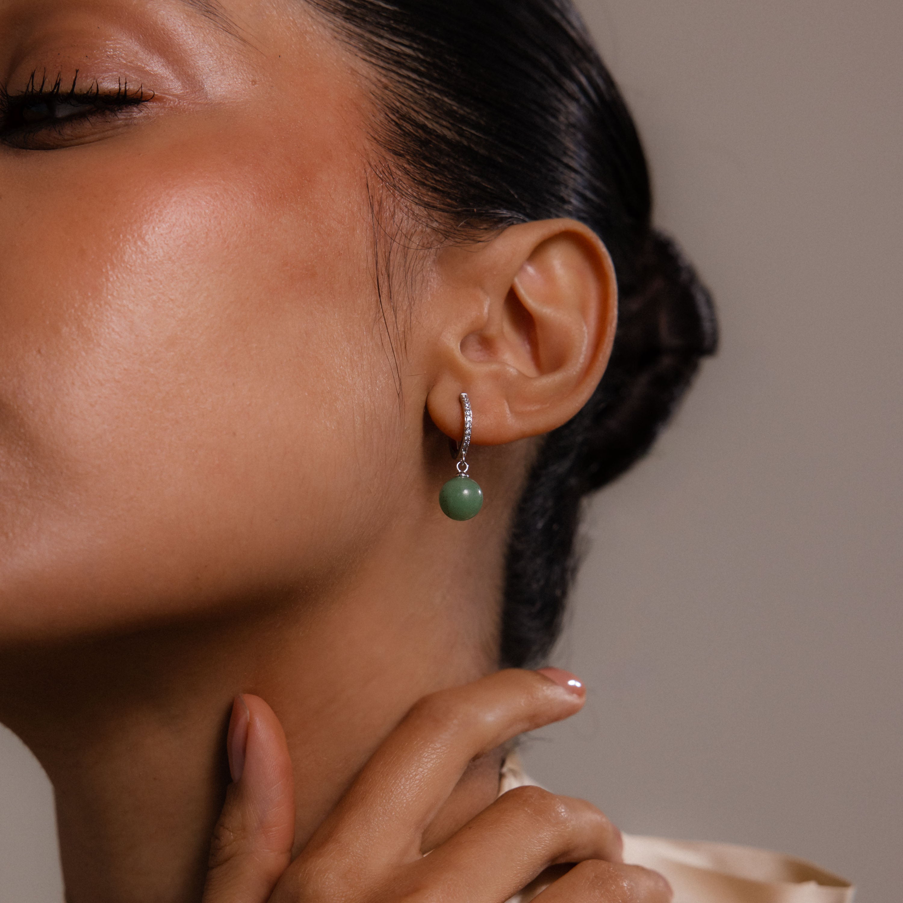 Aventurine Pave Drop Huggies