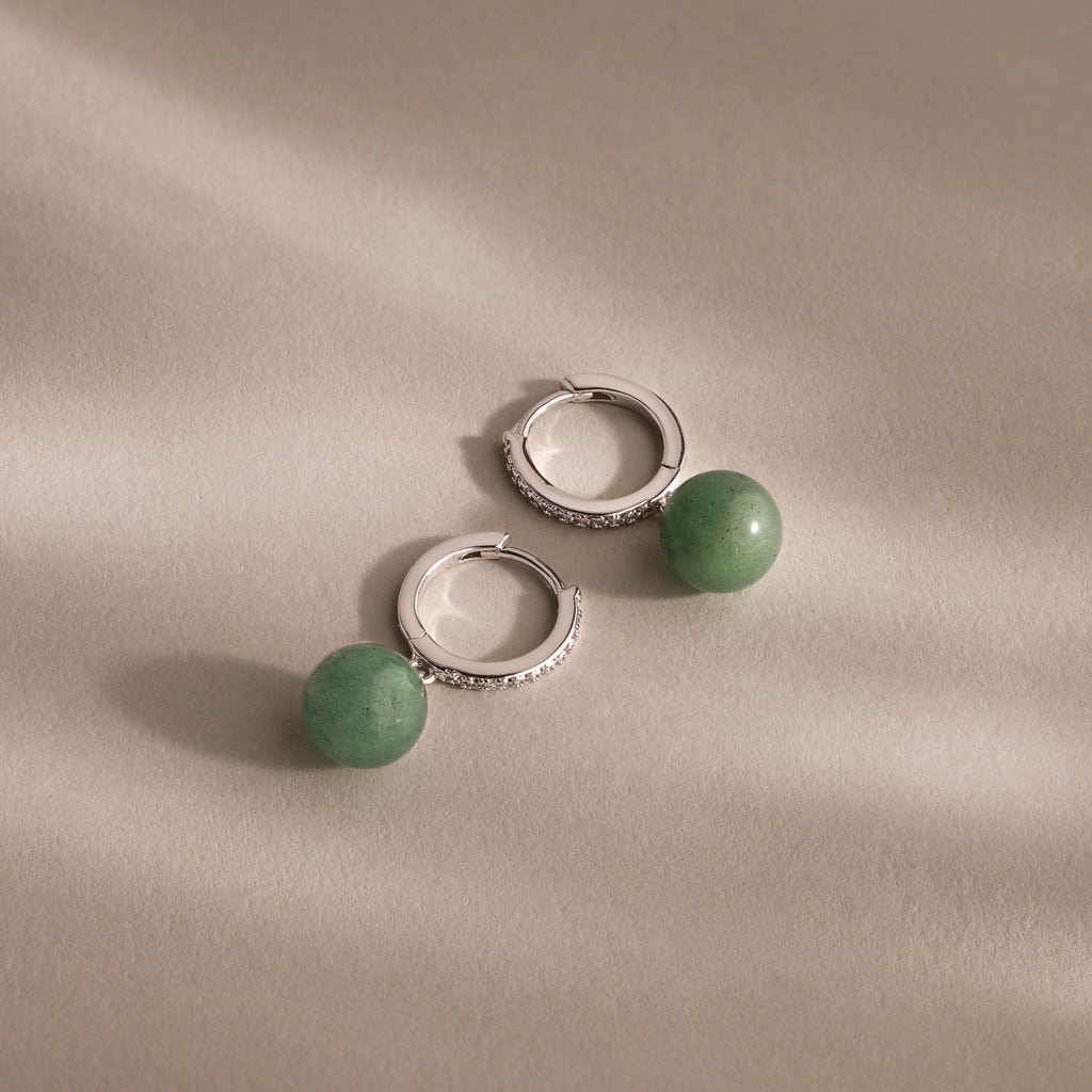 Aventurine Pave Drop Huggies