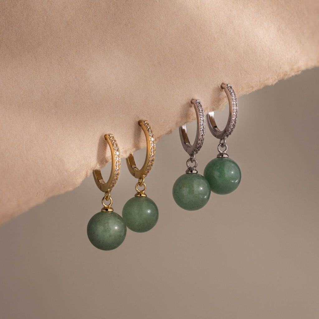 Aventurine Pave Drop Huggies