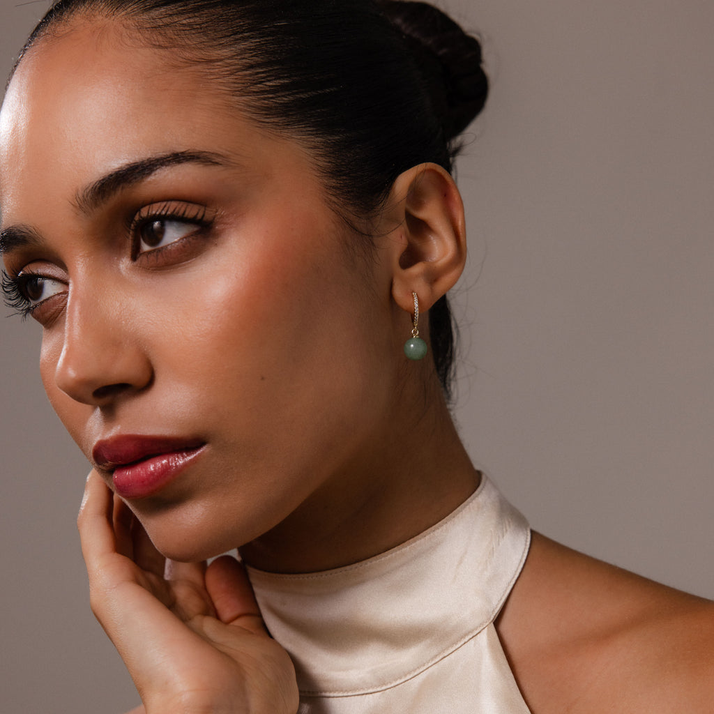 Aventurine Pave Drop Huggies in 18K Gold