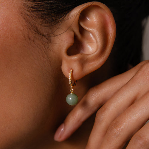 Aventurine Pave Drop Huggies in 18K Gold