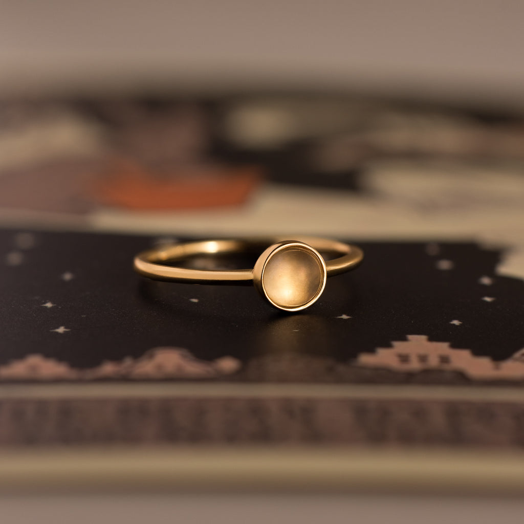 Dainty Round Moonstone Ring in 18K Gold
