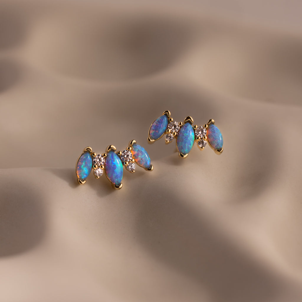 Blue Opal Starlight Bloom Studs in 18K Gold