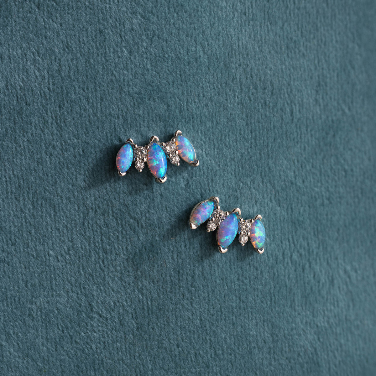 Blue Opal Starlight Bloom Studs in Silver