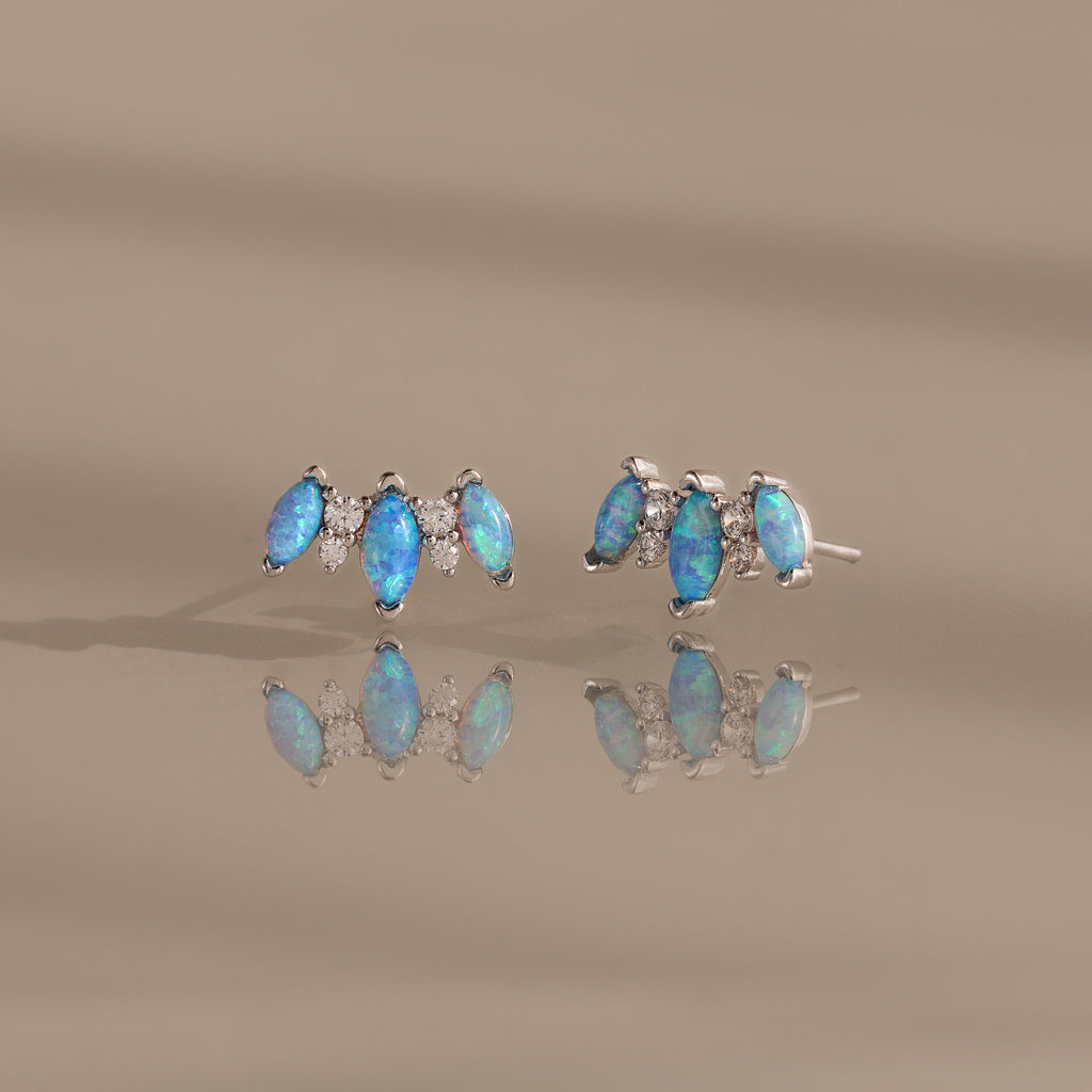 Blue Opal Starlight Bloom Studs in Silver