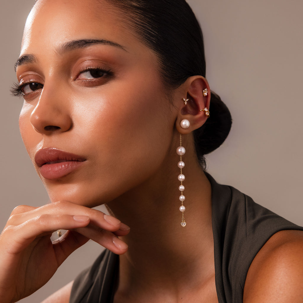 Waterfall Pearl Earrings in 18K Gold