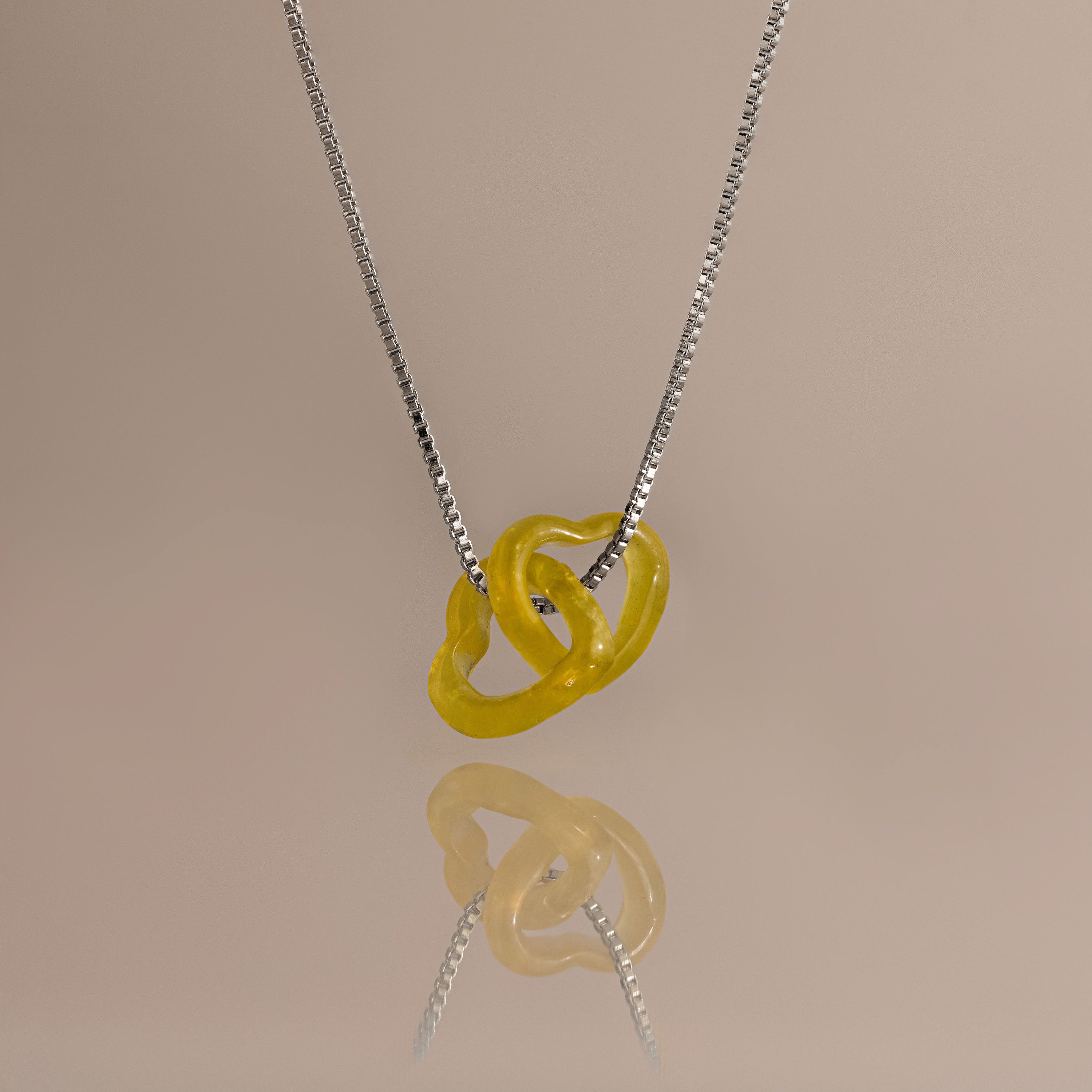 Interlocking Jade Heart Necklace in Silver