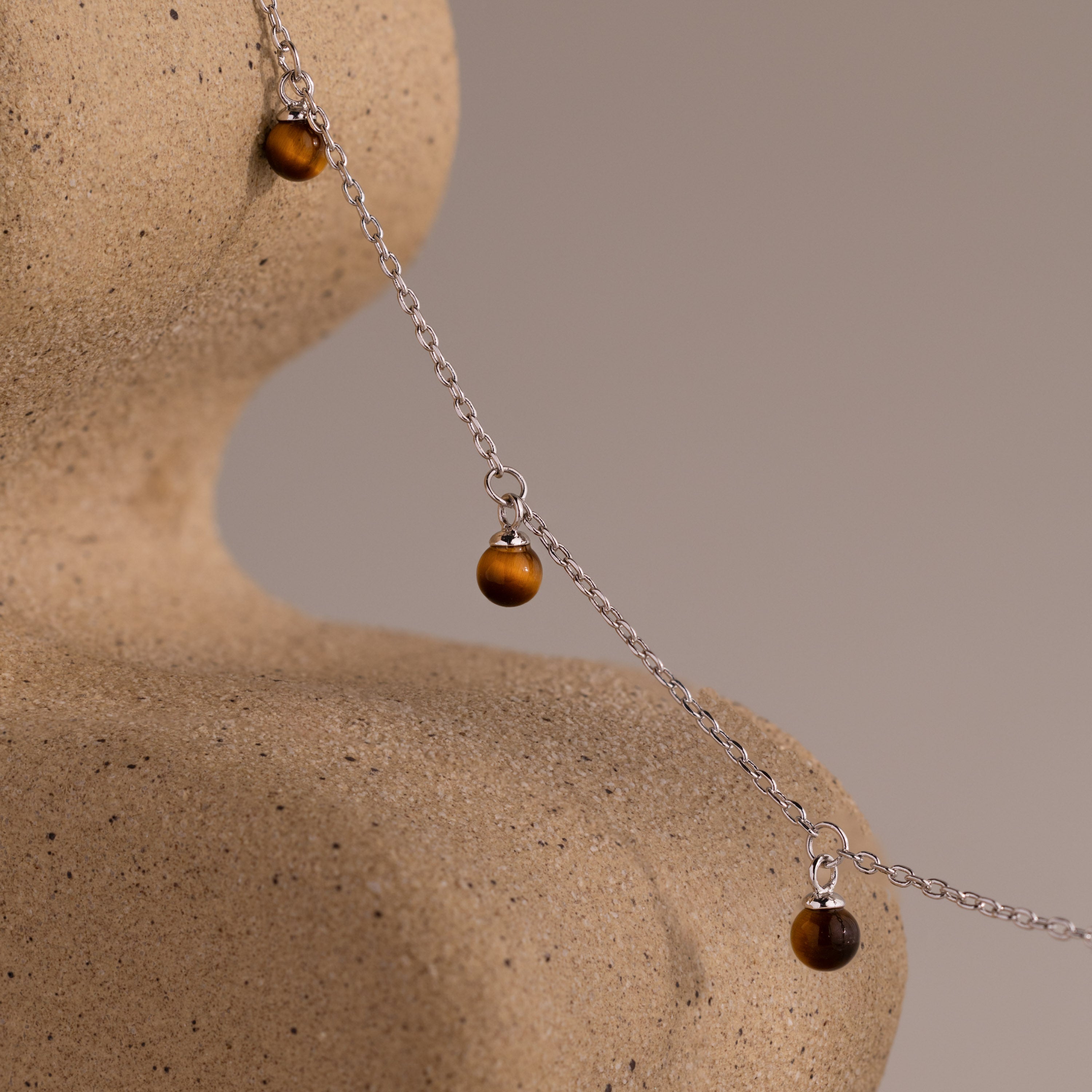 Tiger's Eye Station Necklace in Silver