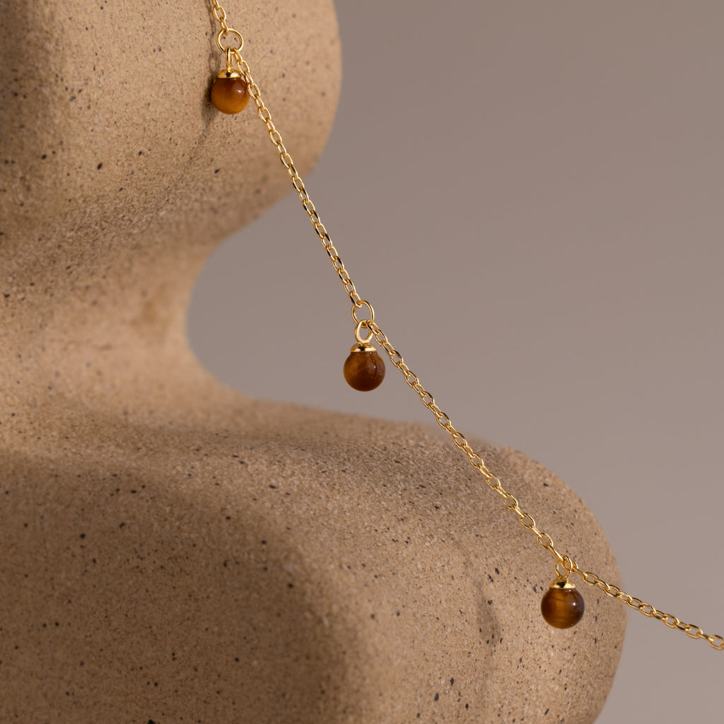 Tiger's Eye Station Necklace in 18K Gold