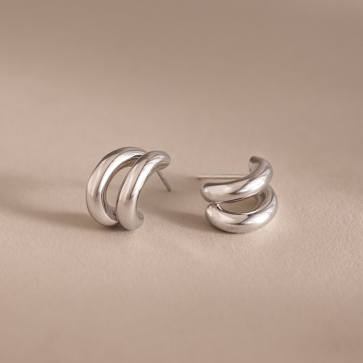 Bold Duo Hoops in Silver