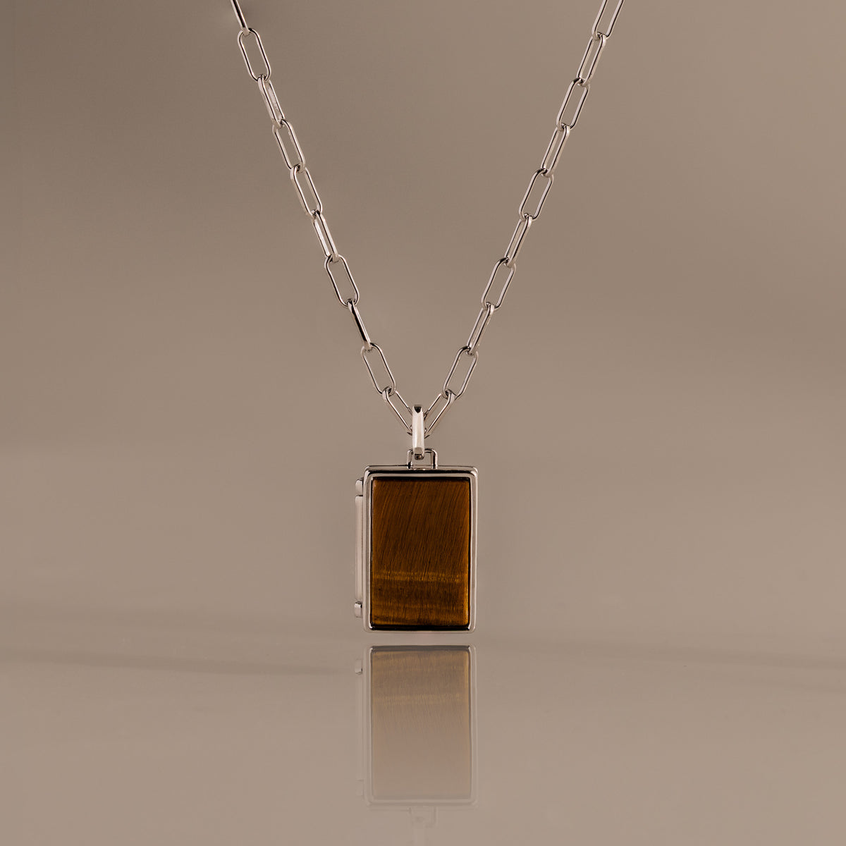 Tiger's Eye Locket Necklace in Silver