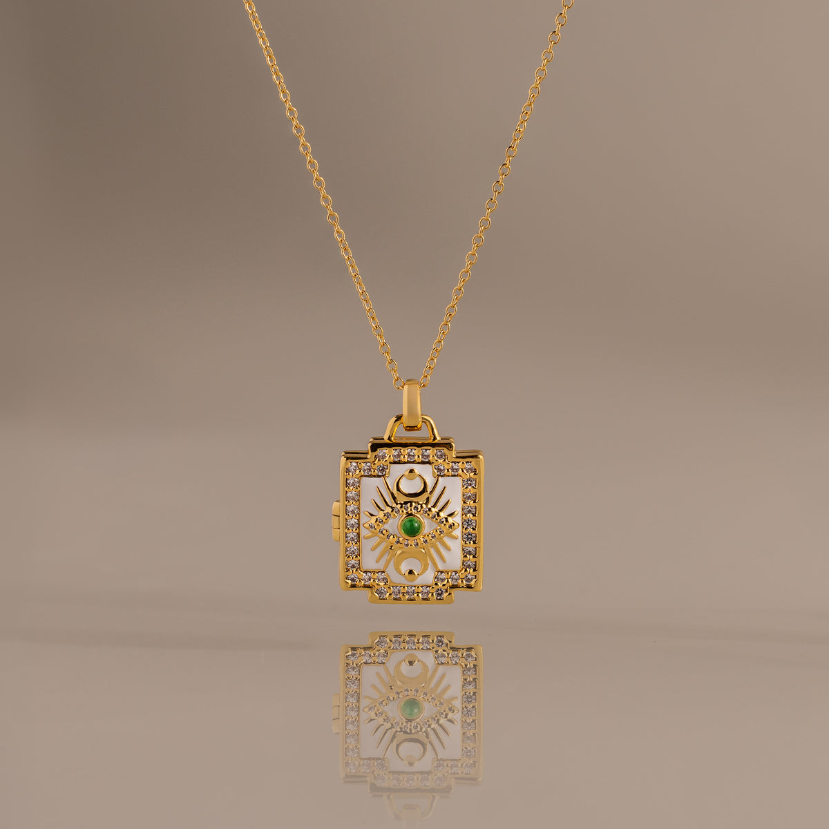 Pave Evil Eye Locket Necklace