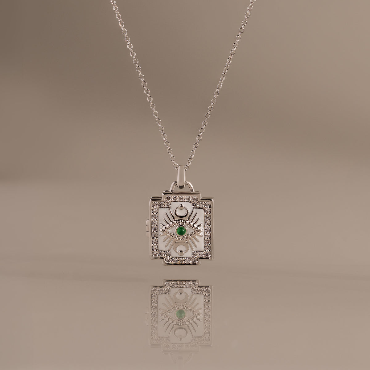 Pave Evil Eye Locket Necklace in Silver