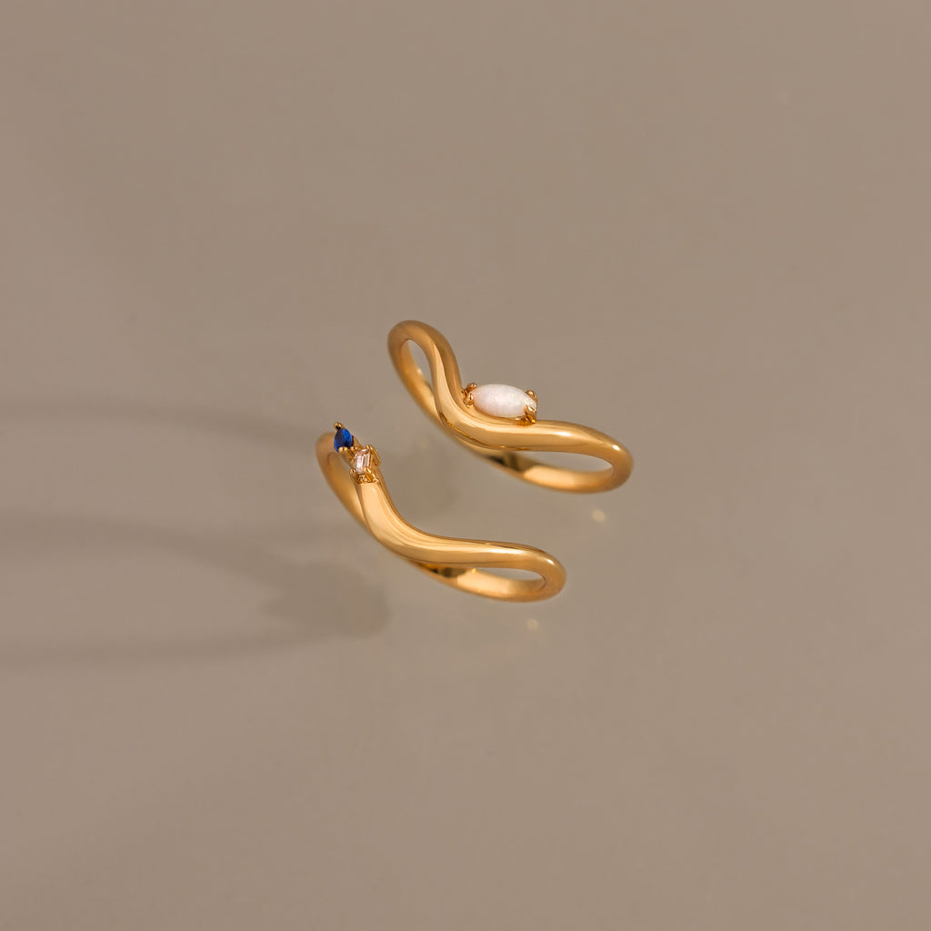 Mixed Gem Wave Ring Set