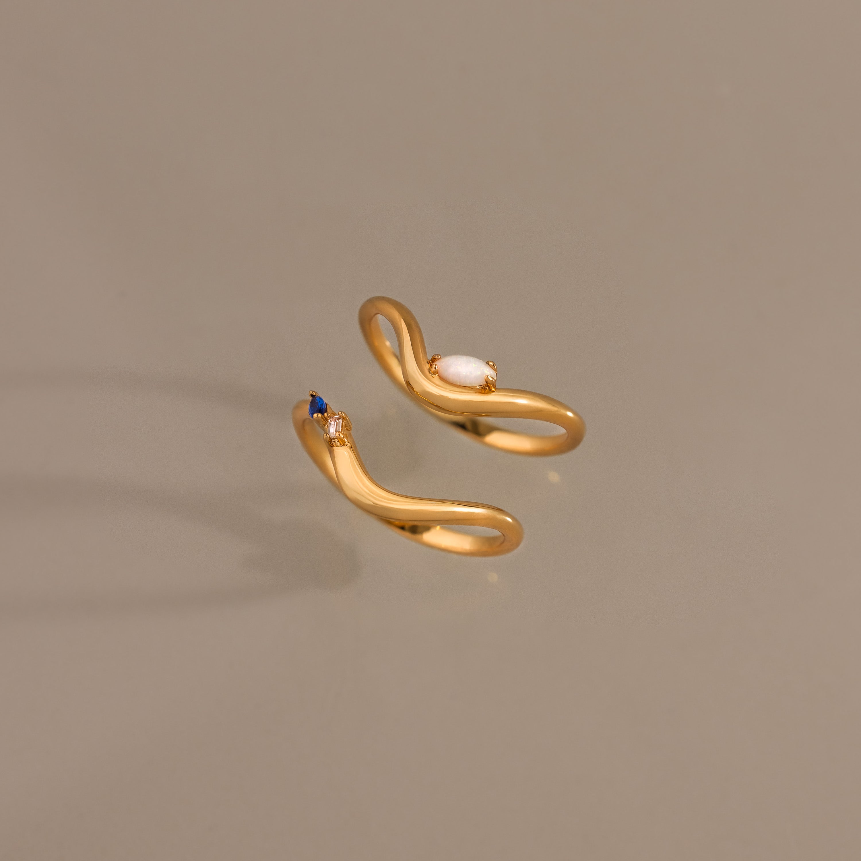 Mixed Gem Wave Ring Set