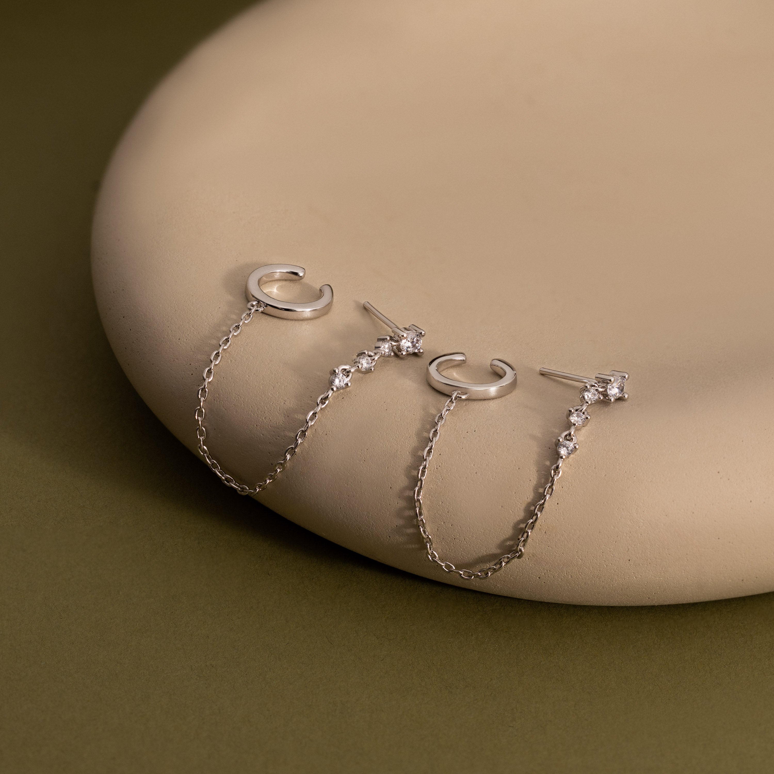 Diamond Veil Ear Cuffs in Silver