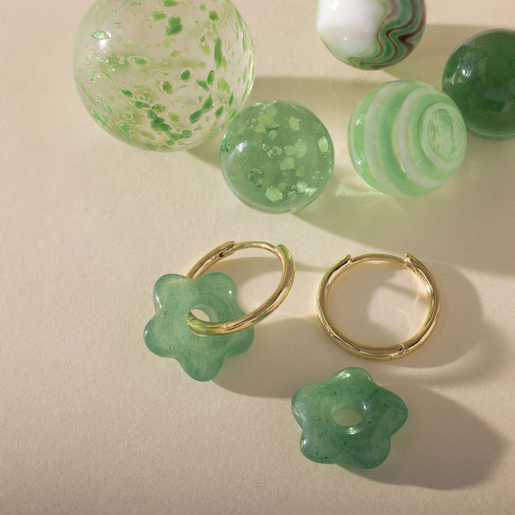 Jade Flower Hoops in 18K Gold