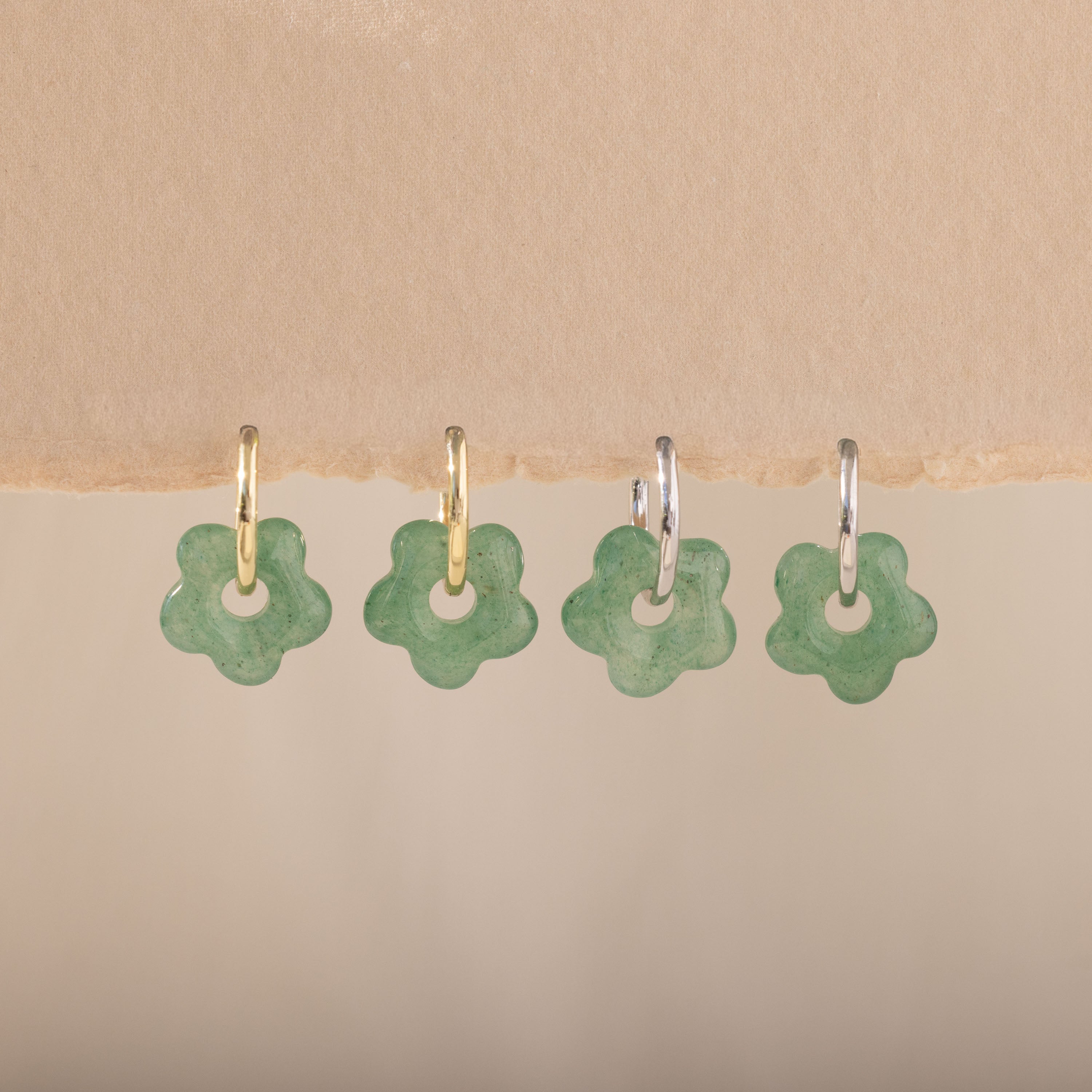 Jade Flower Hoops in 18K Gold