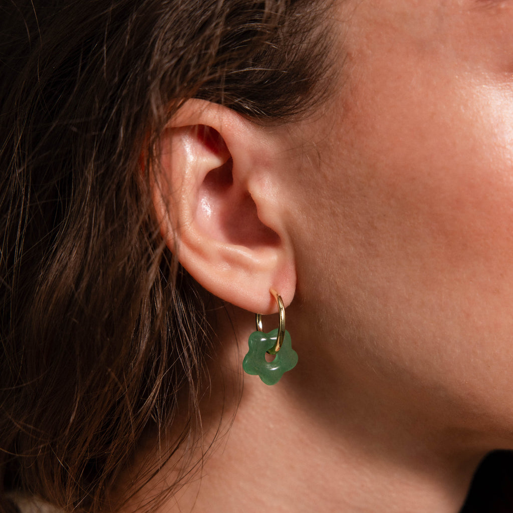 Jade Flower Hoops in 18K Gold