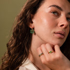 Jade Flower Hoops in 18K Gold