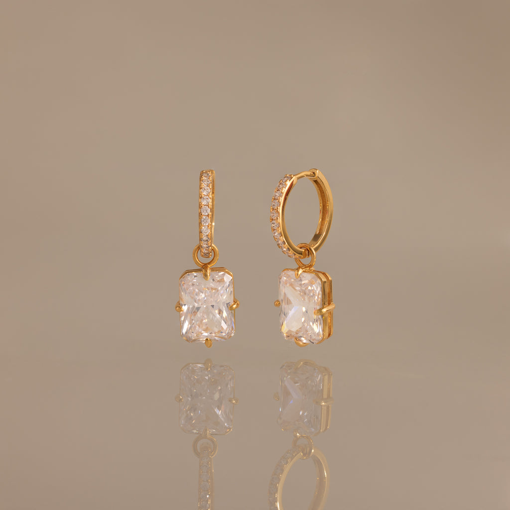 Luxe Diamond Drop Hoops in 18K Gold