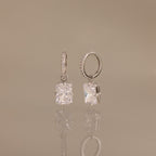 Luxe Diamond Drop Hoops in Silver