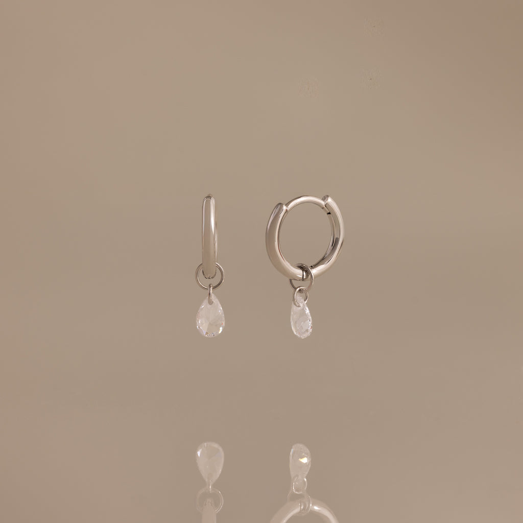 Diamond Raindrop Huggies in Silver