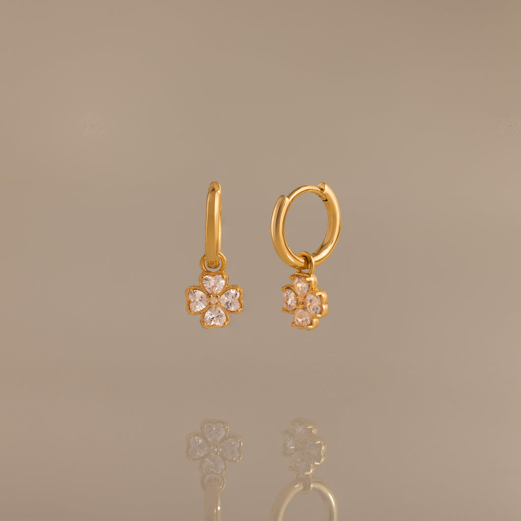 Diamond Clover Huggies in 18K Gold