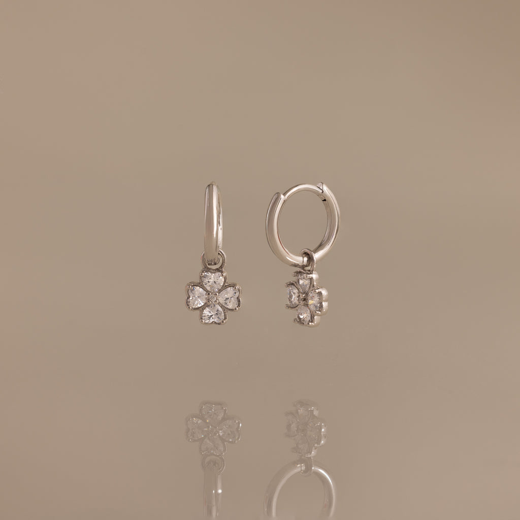 Diamond Clover Huggies in Silver