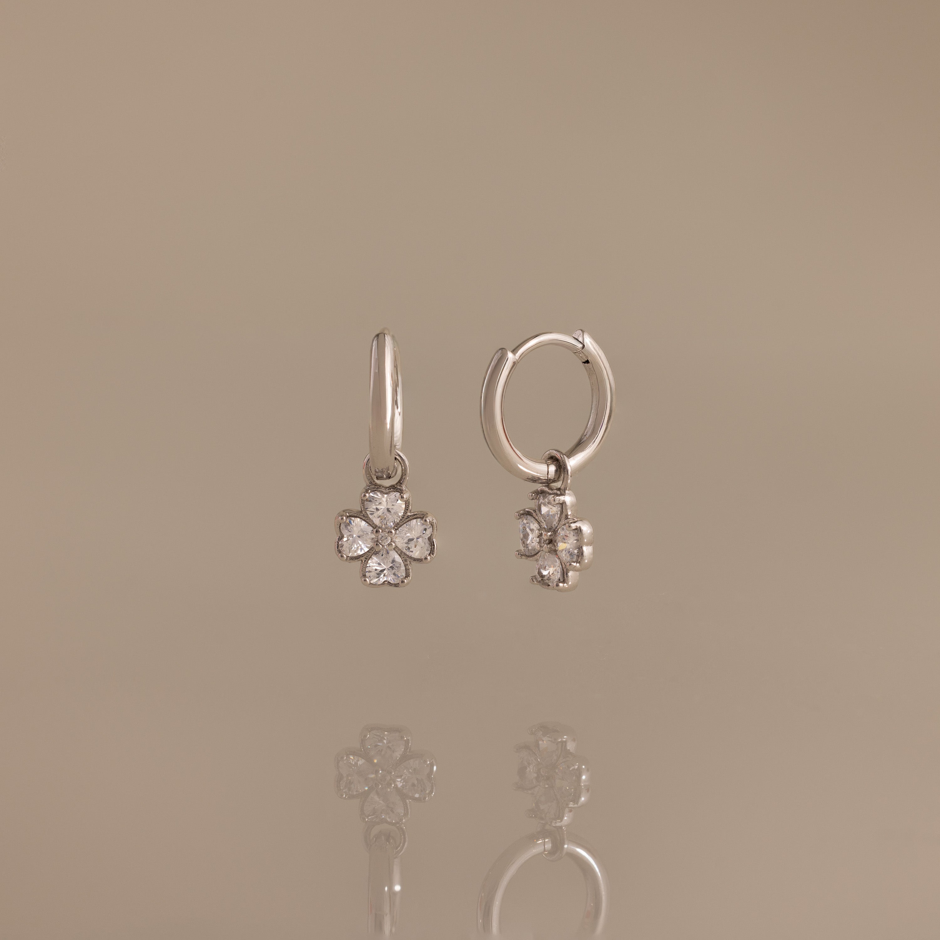 Diamond Clover Huggies in Silver