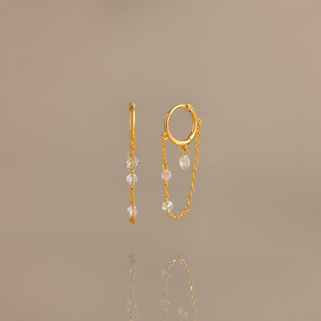 Crystal Chain Drop Huggies in 18K Gold