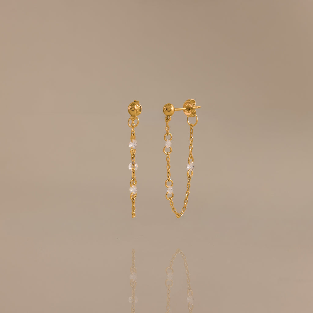 Crystal Chain Drop Studs in 18K Gold