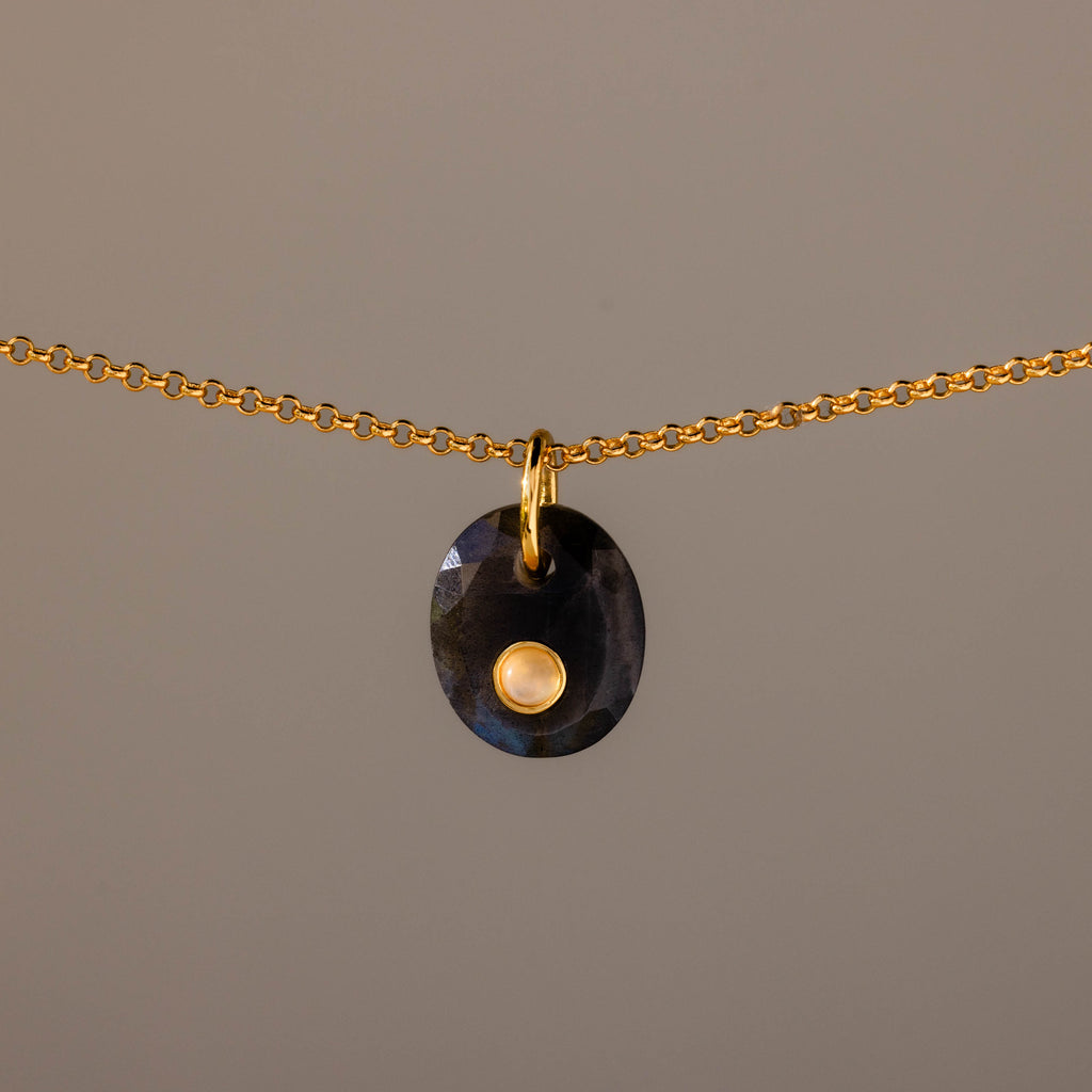 Moonstone Labradorite Charm in 18K Gold