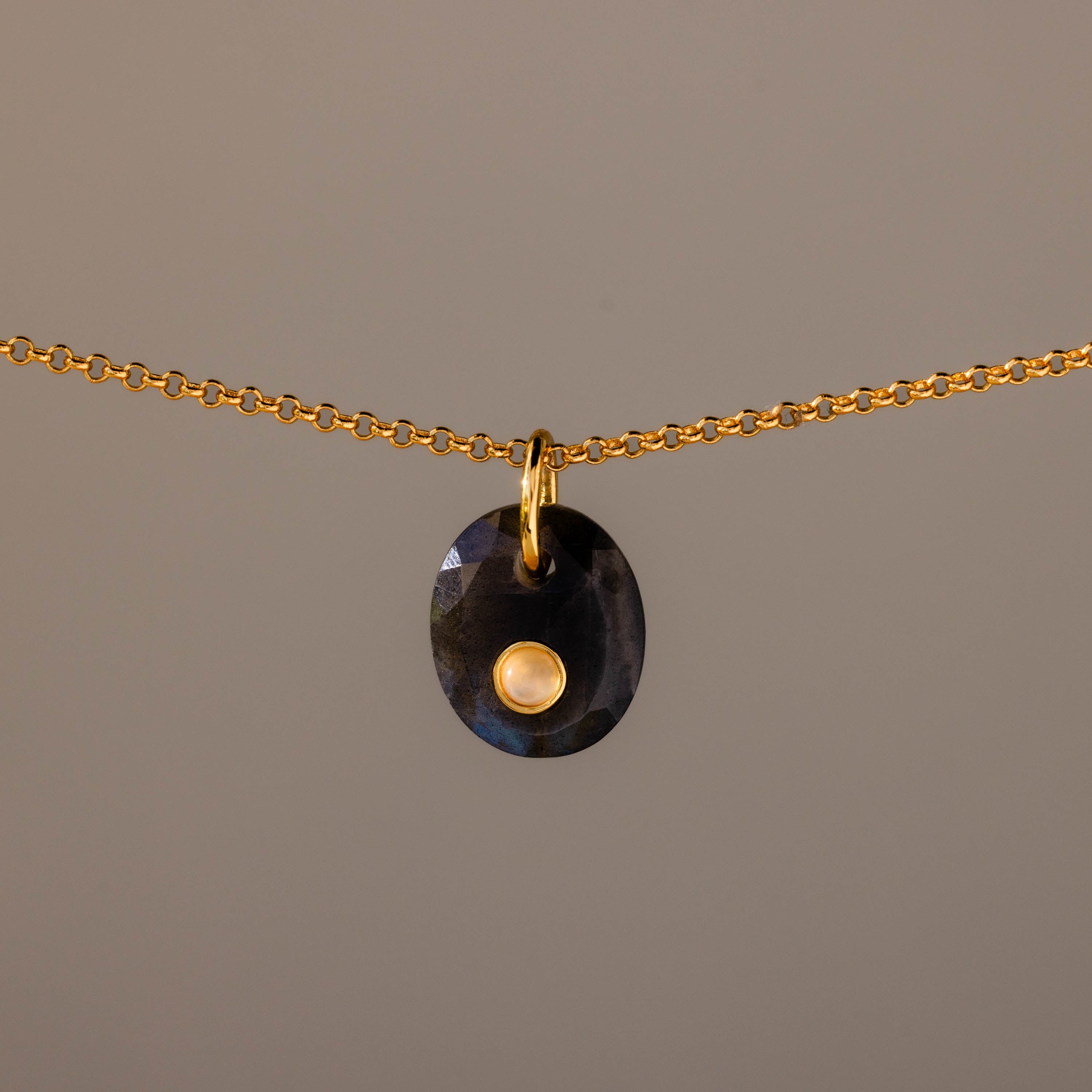 Moonstone Labradorite Charm in 18K Gold